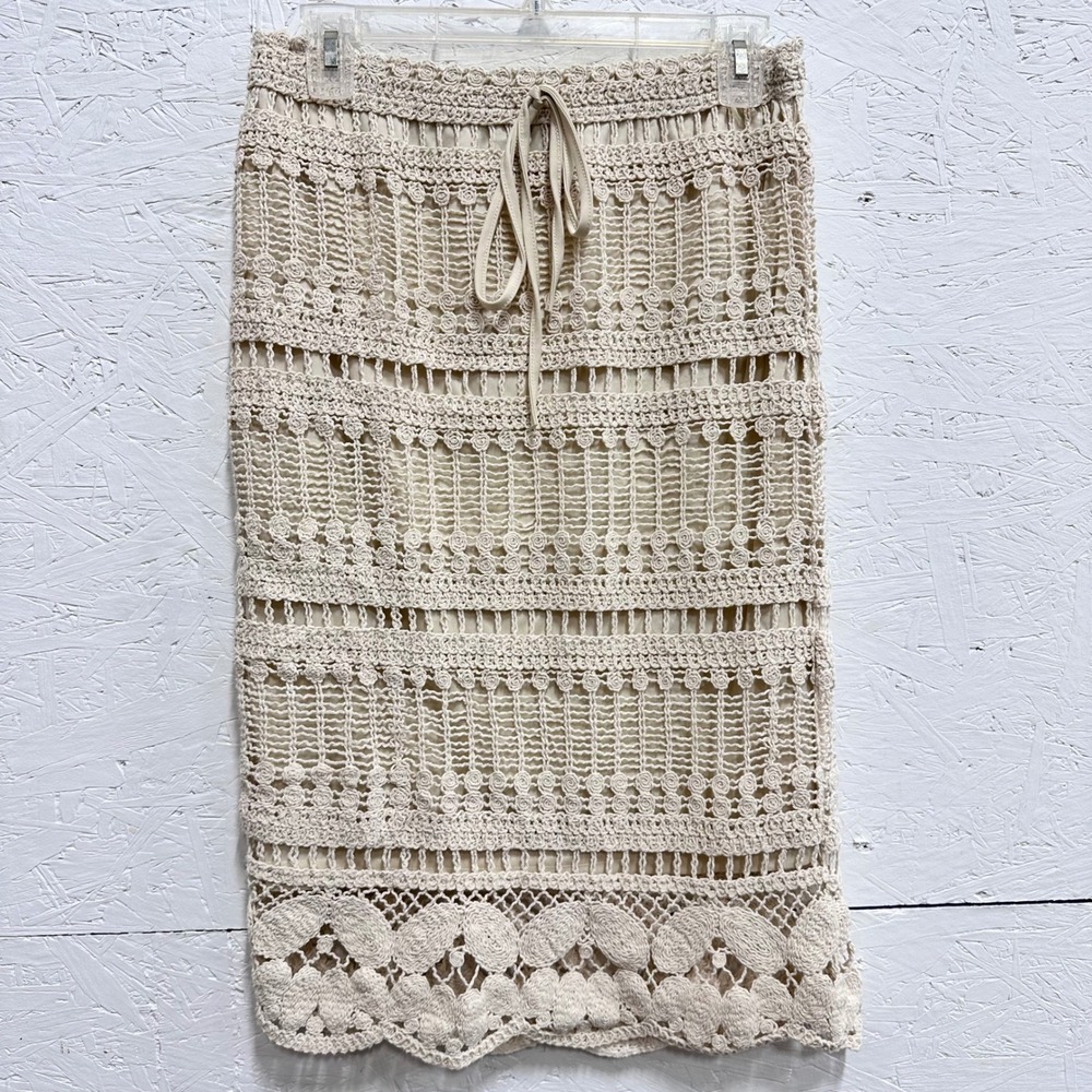 J GEE S Cotton Skirt Cream Ivory Crochet Boho Cottagecore Natural Fibers Retro